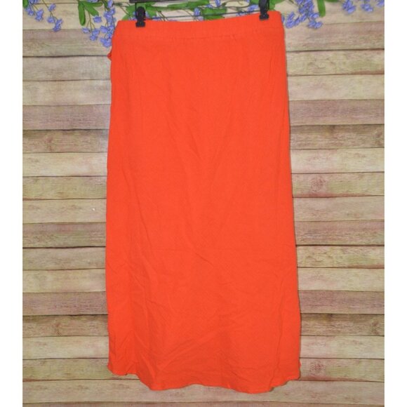 Mud Pie Ladies Red Orange Pull On Midi Skirt Size L Gauzy Cotton Faux Wrap - Picture 7 of 9